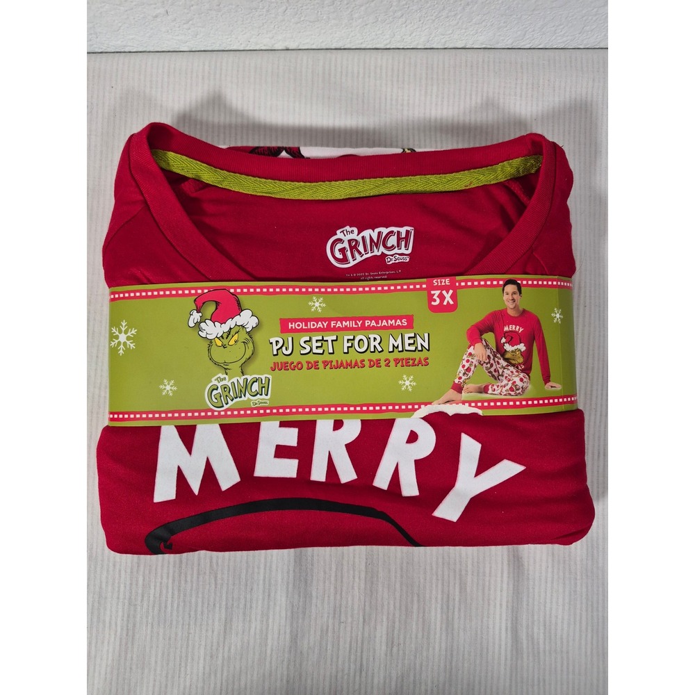 Dr Seuss The Grinch Merry Grinchmas Holiday Pajama Set Mens 3X Red 2 Piece PJ